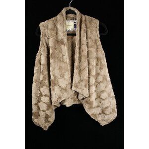 Elevenses Taupe Faux Fur Sleeveless Vest Shawl Collar Women's M